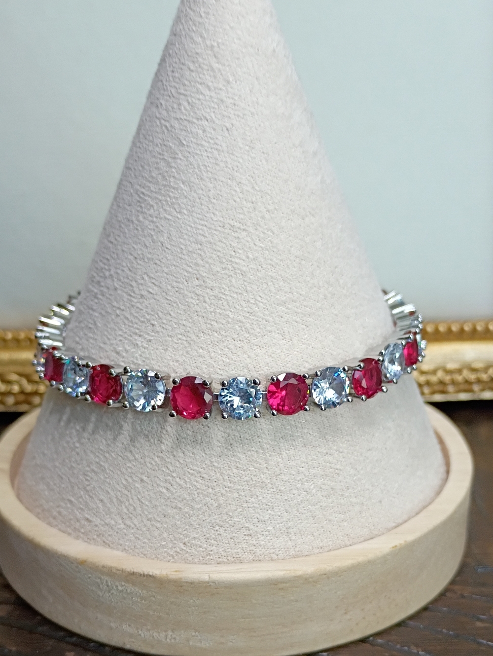 New Silver Tone Tennis Bracelet with Red and Clear Stones 🚨